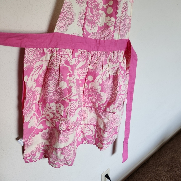 Simply Envogue Sweet Whisper retro pink white floral print ruffle apron cute NWT - Picture 5 of 12